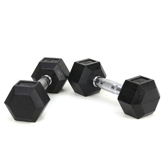 15LB 2 HDRS Rubber Coated Solid Cast Iron Dumbbells, Not Shipped On Weekends