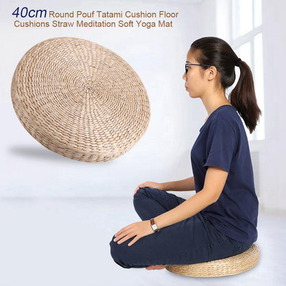 40cm Round Pouf Tatami Cushion Floor Cushions Straw Meditation Soft Yoga Mat