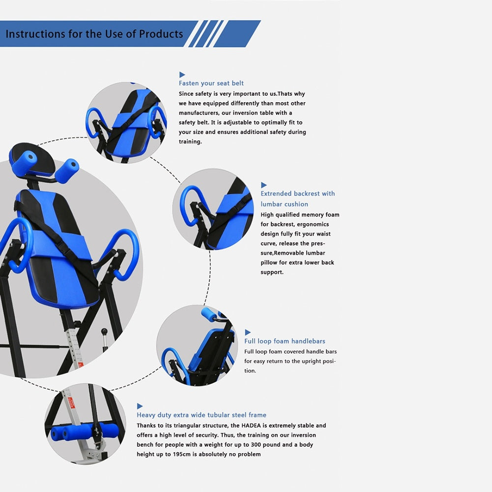 Adjustable Heavy Duty inversion therapy table/therapy blue Pain Relief Therapy